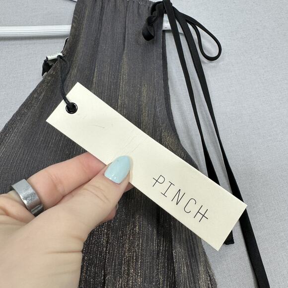 Pinch Dress Womens Small Gold Metallic Midi Party Deep V-Neck Cocktail Evening - Picture 2 of 16